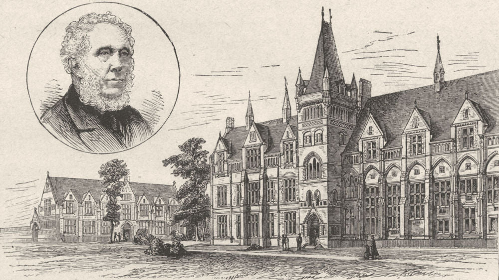 YORKS. Leeds. College & Sir Edward Baines 1898 old antique print picture